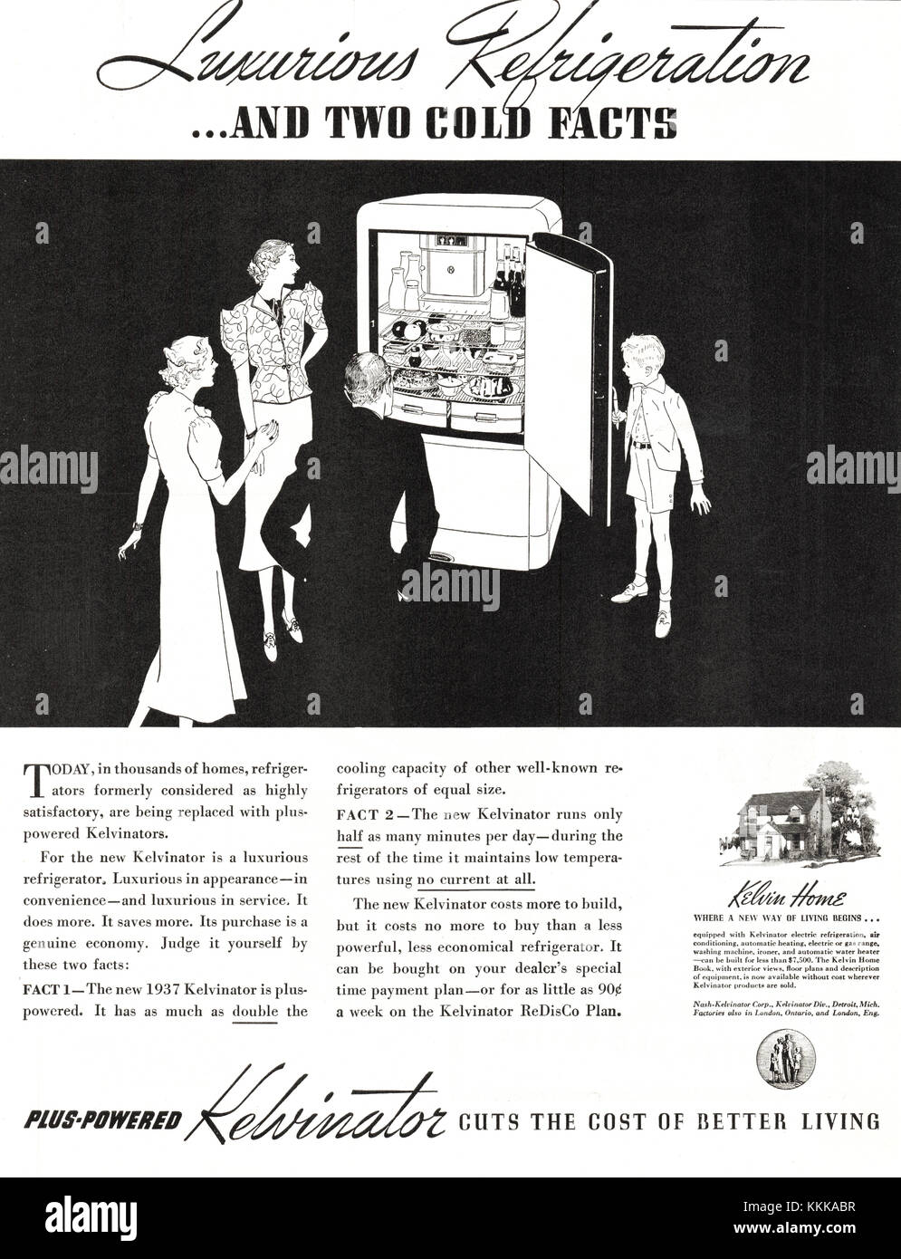 1937 U.S. Magazine Kelvinator Fridge Advert Stock Photo