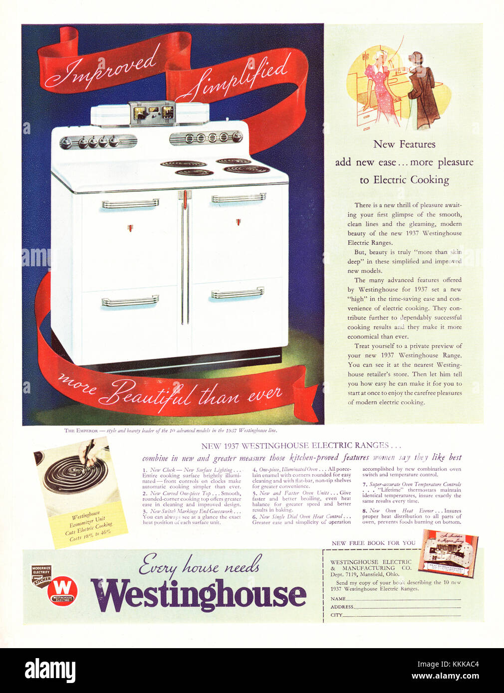 1937 U.S. Magazine Westinghouse Electric Cooker Advert Stock Photo