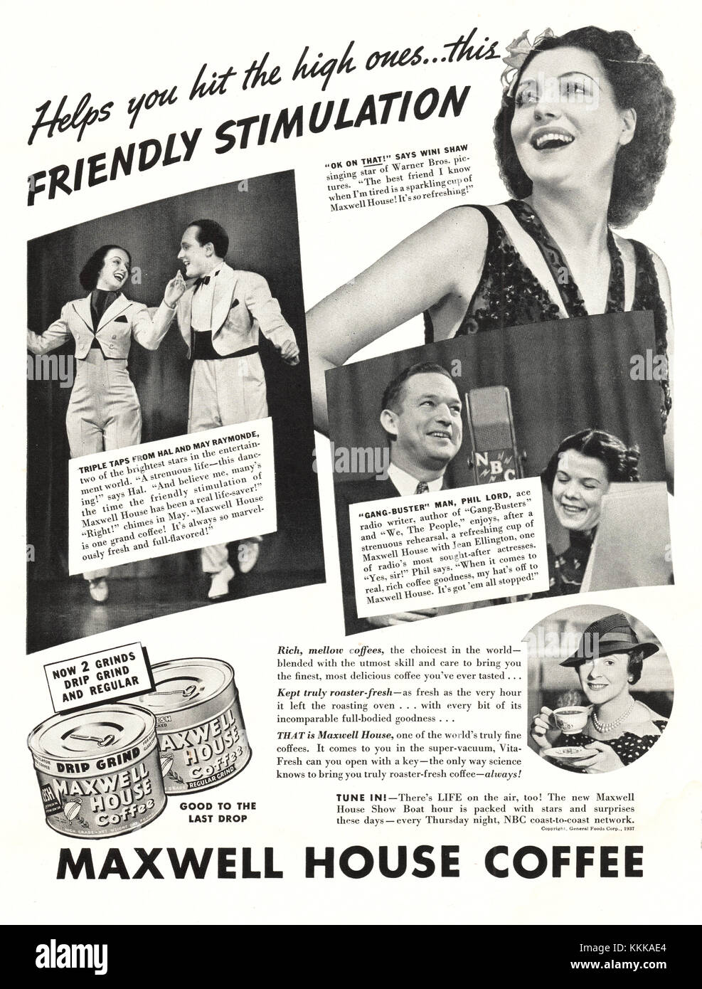 1937 U.S. Magazine Maxwell House Coffee Advert Stock Photo