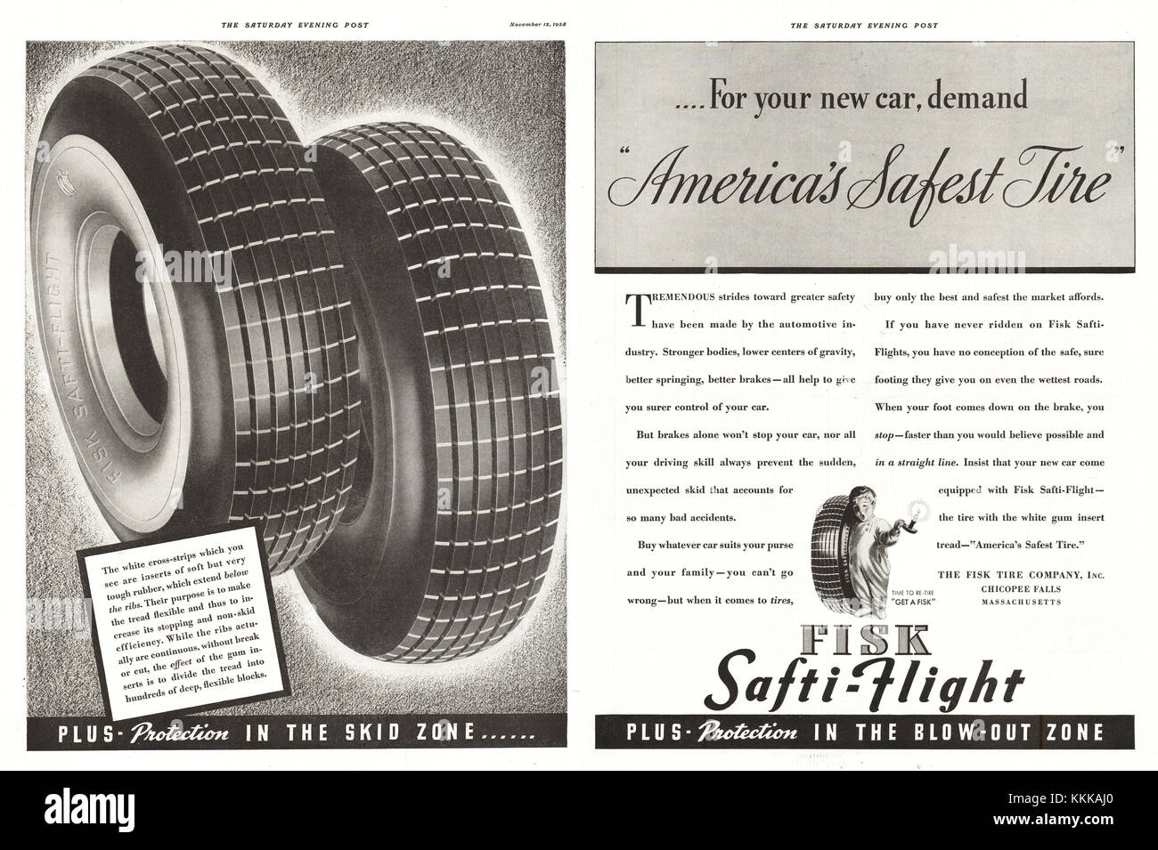 1938 U.S. Magazine Fisk Tyres Advert Stock Photo