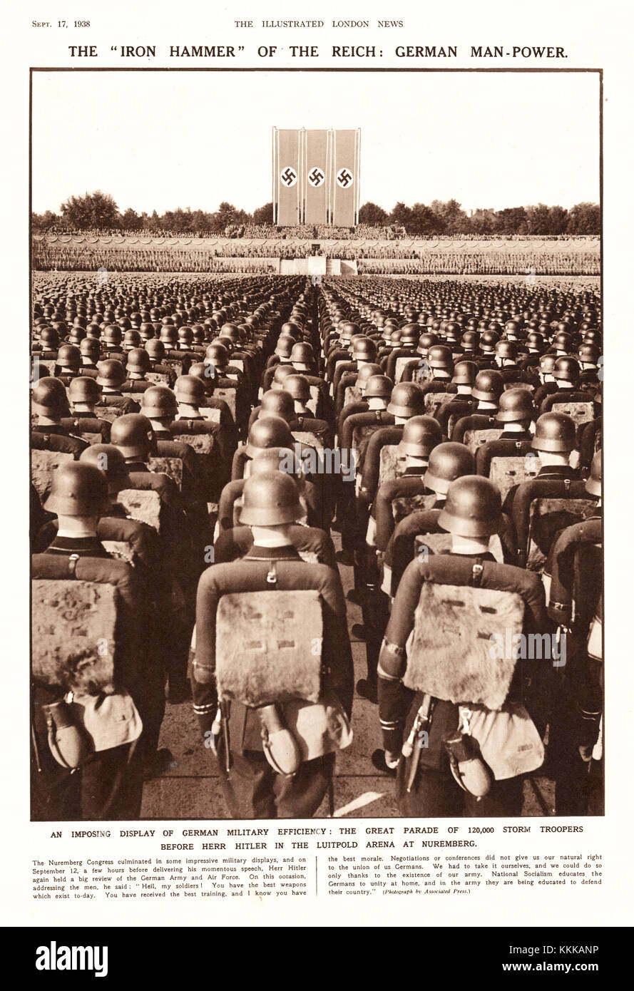 1938 UK Magazine Illustration Hitler Youth at Nuremberg Stock Photo