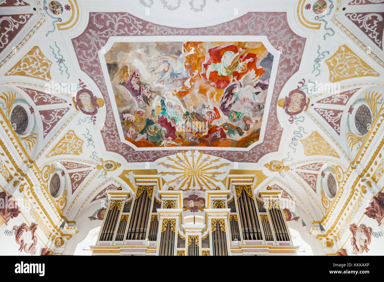 Germany, Bavaria, Munich, Neuhauser Strasse, Burgersaalkirche aka The Citizens' Hall Church, The Upper Church, Ceiling Frescoes Stock Photo