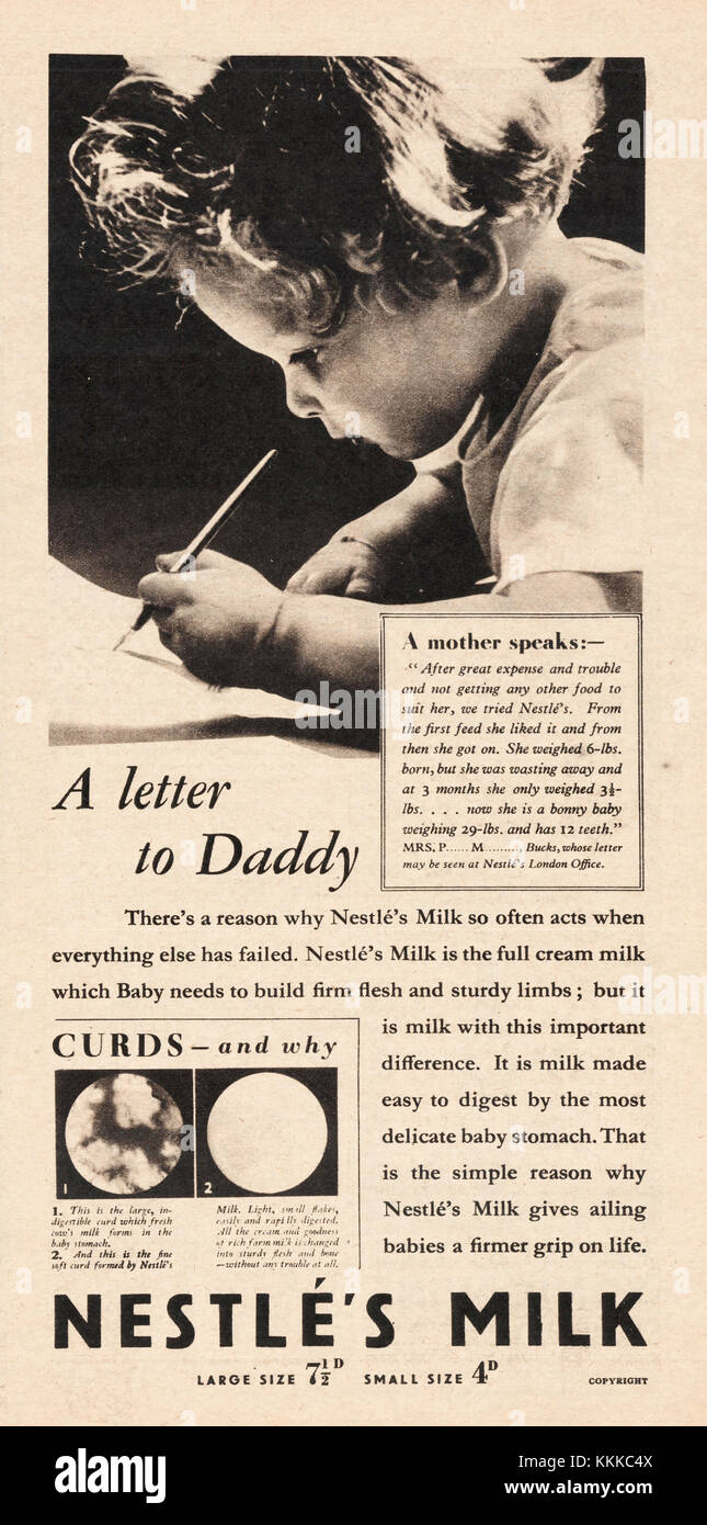 1937 UK Magazine Nestle's Milk Advert Stock Photo