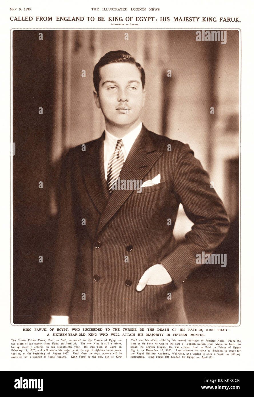1936 Illustrated London News King Faruk of Egypt Stock Photo