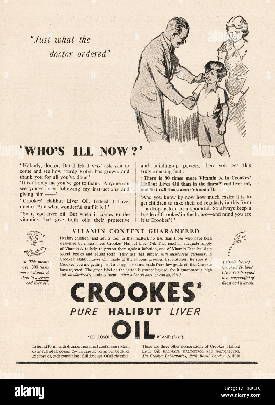1935 UK Magazine Crookes Halibut Liver Oil Advert Stock Photo Alamy