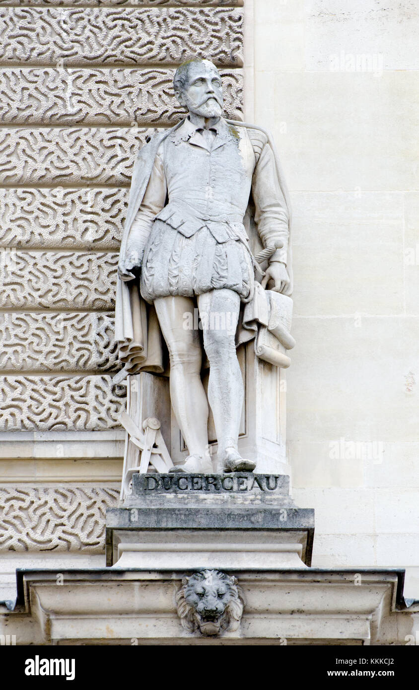 Paris, France. Palais du Louvre. Statue in the Cour Napoleon: Jacques I Androuet du Cerceau  (1510–1584) French designer and architect Stock Photo