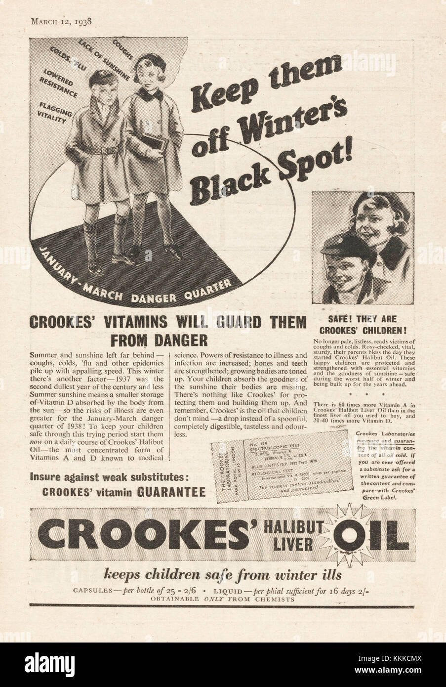 1938 UK Magazine Crookes Halibut Liver Oil Advert Stock Photo Alamy