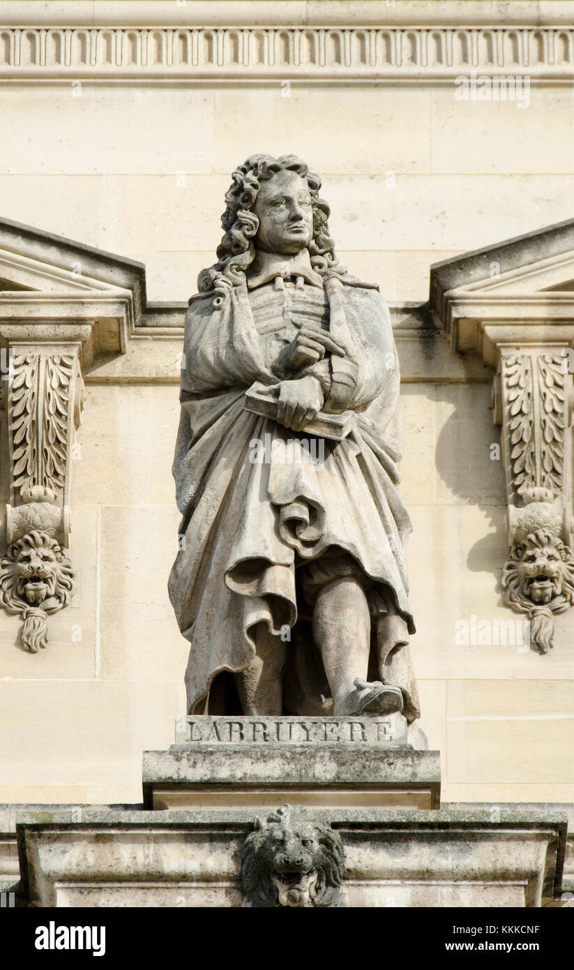 Paris, France. Palais du Louvre. Statue in the Cour Napoleon: Jean de la Bruyère (1645 – 1696) French philosopher, moralist, and satirist. Stock Photo