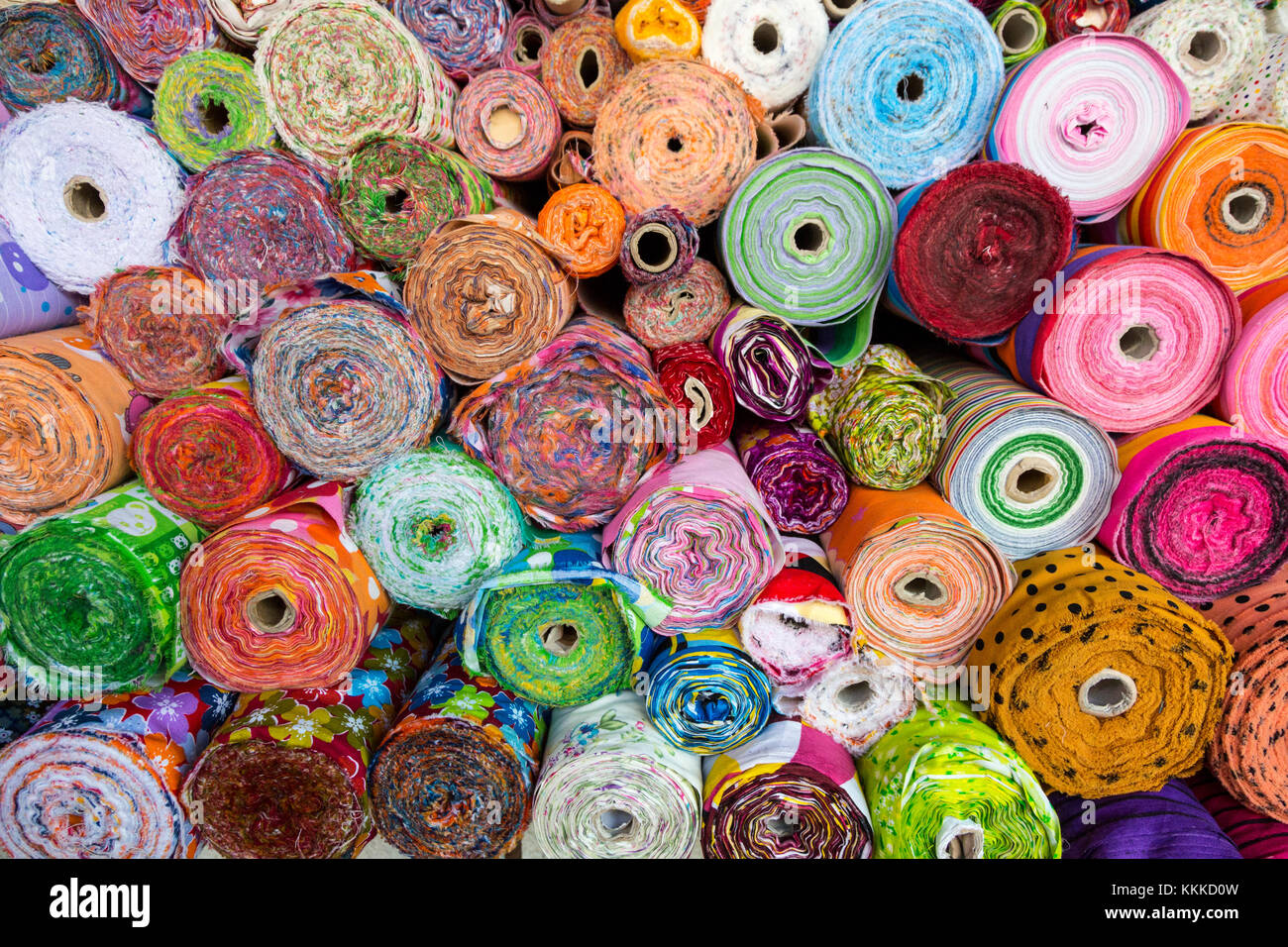 Bangkok, Thailand.  Rolls of Fabric, Pahurat, the Indian District. Stock Photo