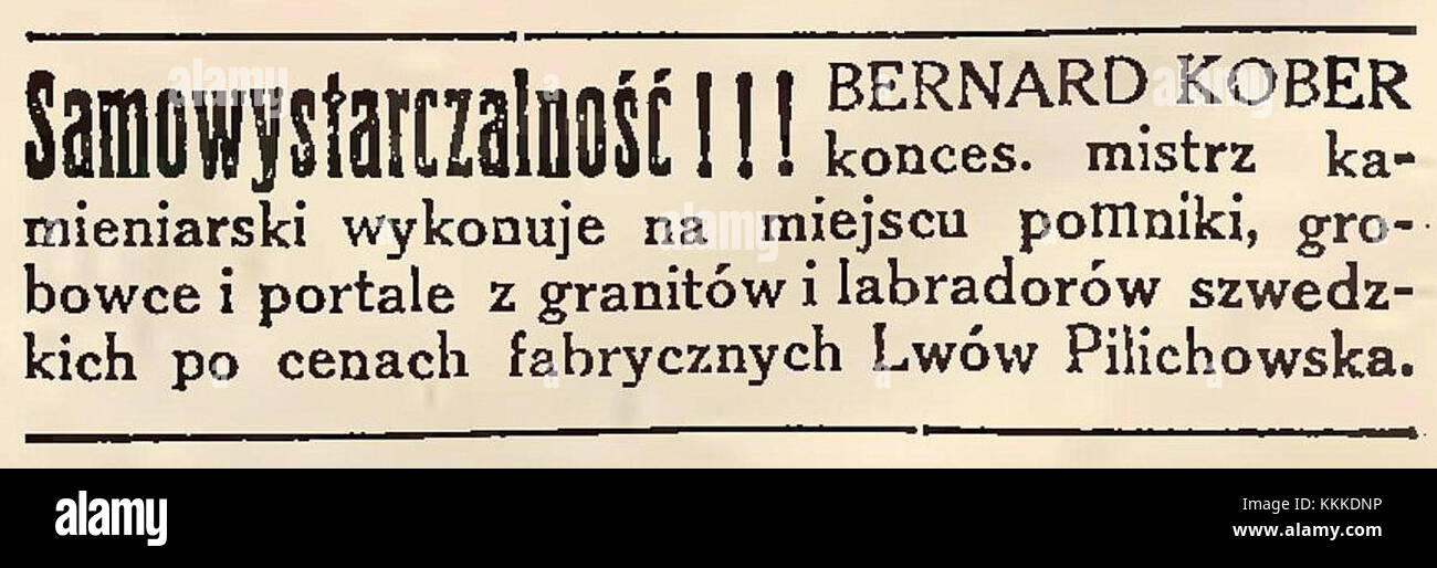 Advertisement Bernard Kober in Gazeta Lwowska (1931) Stock Photo