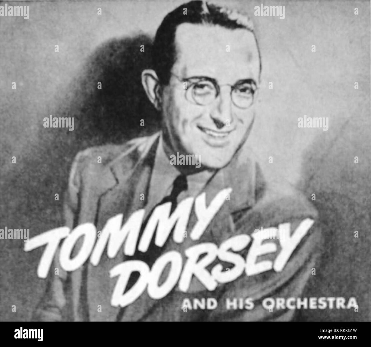 Billboard advertisement for Tommy Dorsey, one of the leading big band leaders of the 1930s and 1940s, featuring his promotional image and musical achievements. Stock Photo