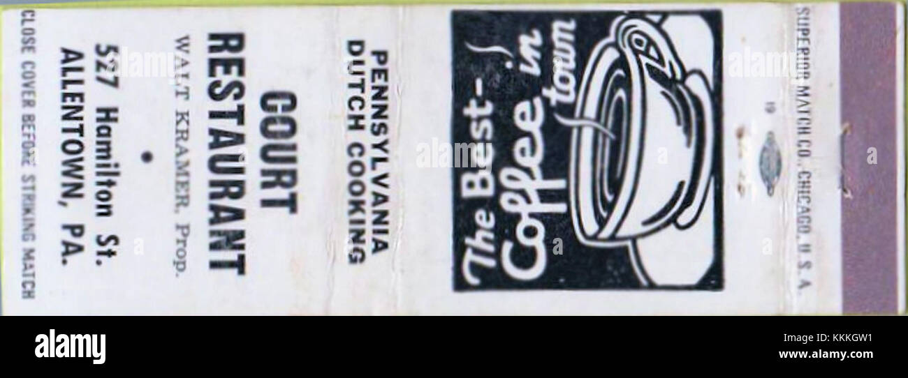 1949 Court Restaurant Matchcover Allentown PA Stock Photo Alamy 1949 Court Restaurant Matchcover Allentown PA Stock Photo Alamy