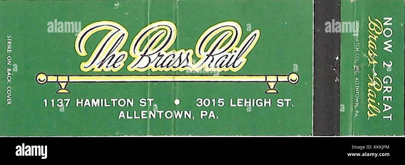 1960 - Brass Rail Matchcover Allentown PA Stock Photo