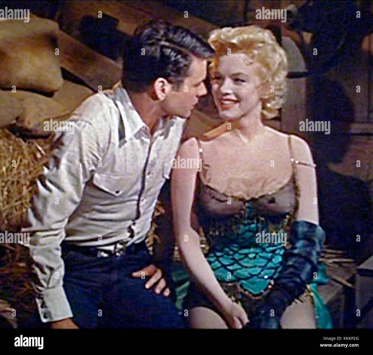 Don Murray and Marilyn Monroe in Bus Stop trailer crop Stock Photo