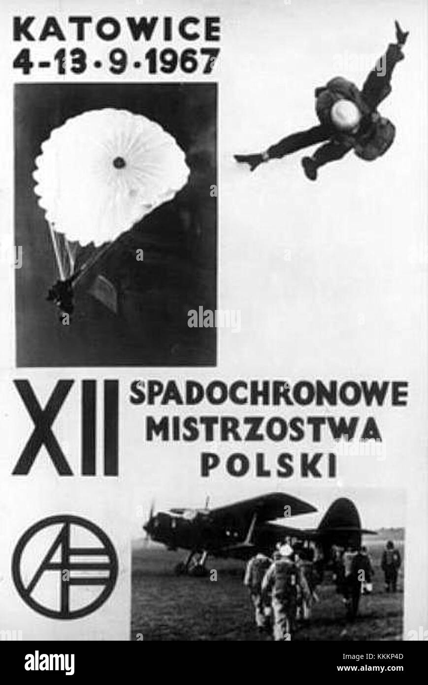 XII Spadochronowe Mistrzostwa Polski Katowice 1967-plakat Stock Photo