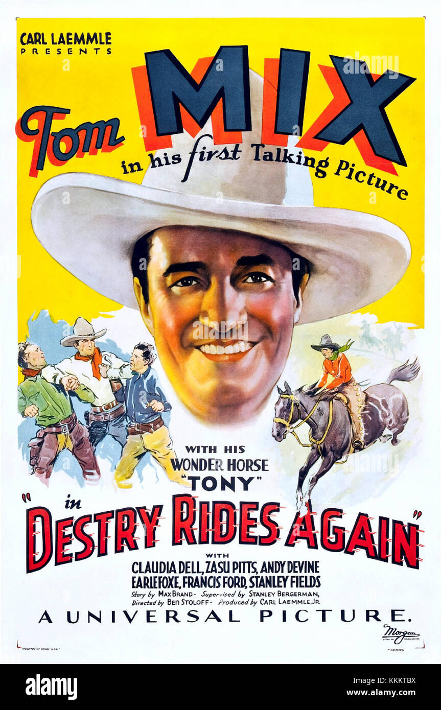 The poster for the film *Destry Rides Again* showcases the