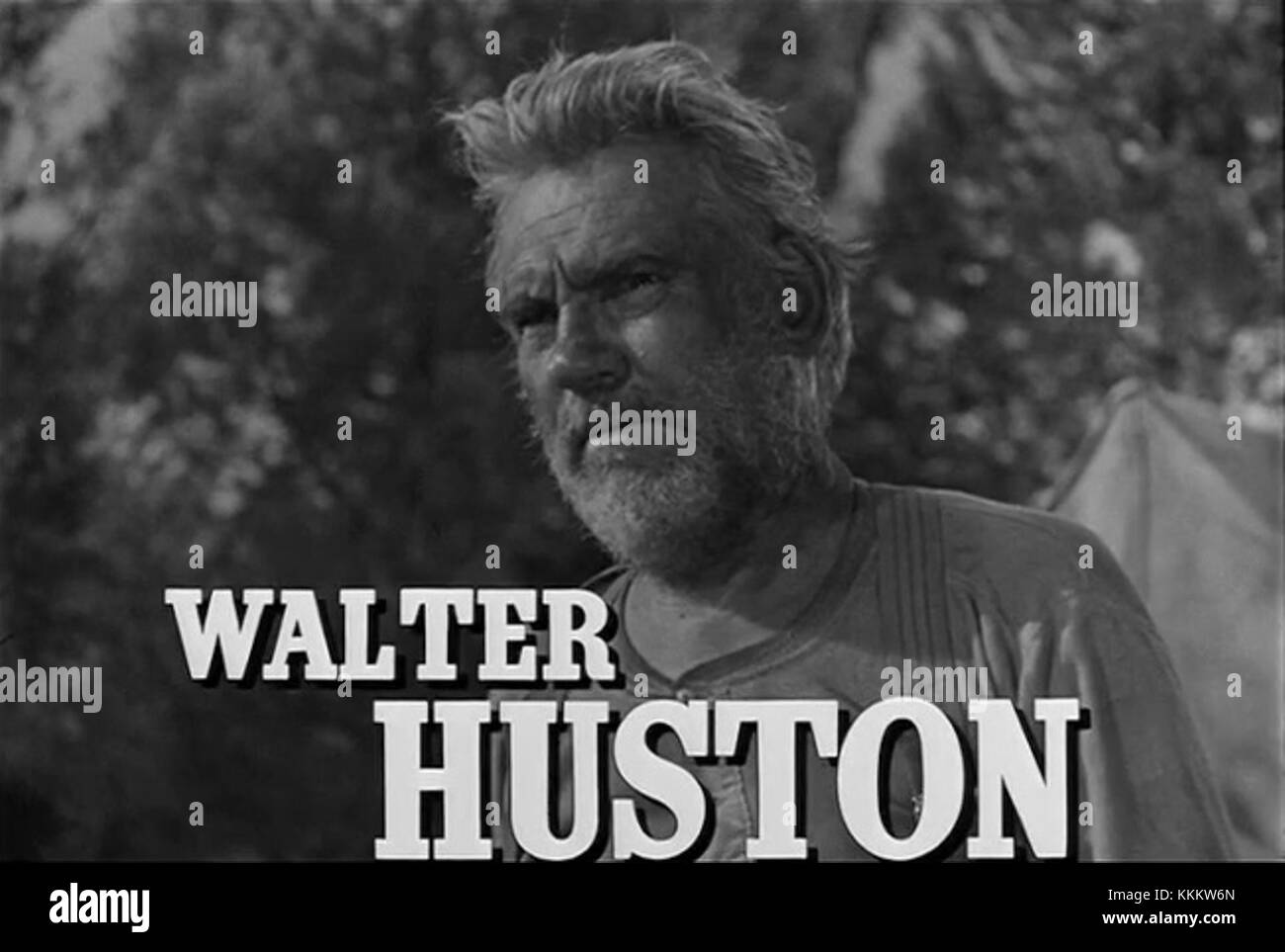 Walter Huston stars in the trailer for the 1948 classic film 'The Treasure of the Sierra Madre,' known for his iconic performance in this gritty American adventure film. Stock Photo
