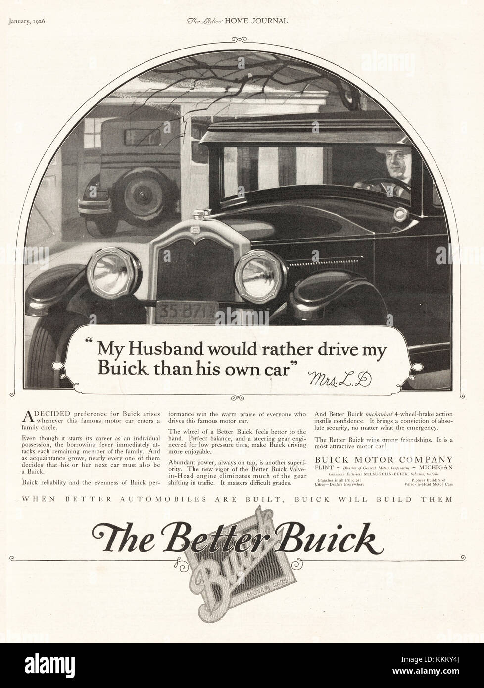 1926 U.S. Magazine Buick Car Advert Stock Photo