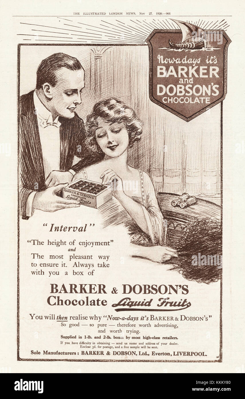 1920 UK Magazine Barker & Dobson's Chocolate Liquid Fruits Advert Stock  Photo - Alamy