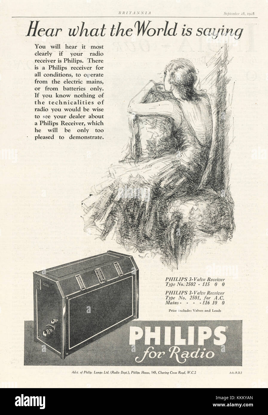 1926 UK Magazine Philips Radior Advert Stock Photo