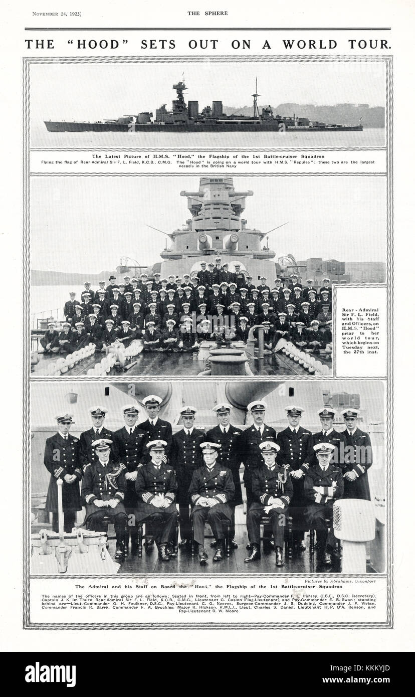 1923 UK Magazine HMS Hood & Officers Advert Stock Photo