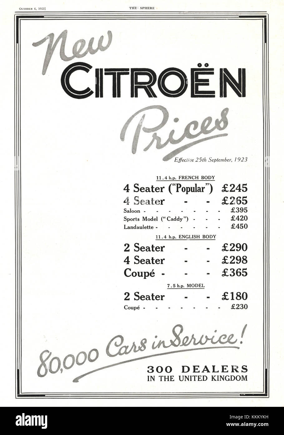 1923 UK Magazine Citroen Car Advert Stock Photo