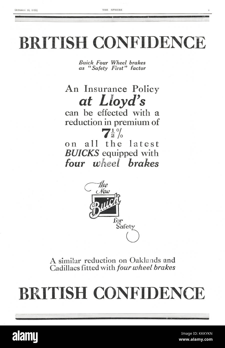 1923 UK Magazine Buick Car Advert Stock Photo