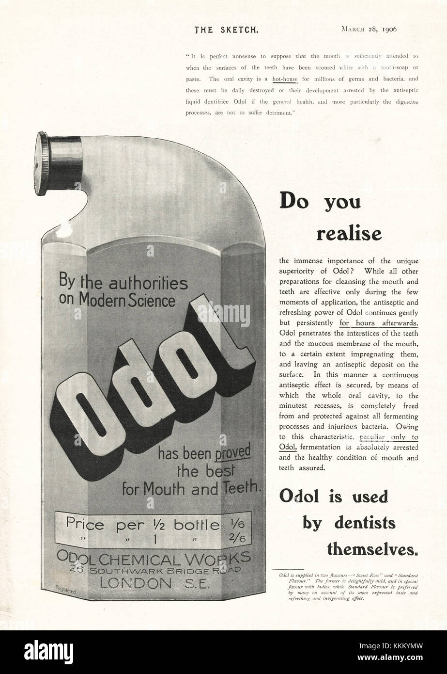 1906 UK Magazine Odol Toothpaste & Mouthwash Advert Stock Photo - Alamy