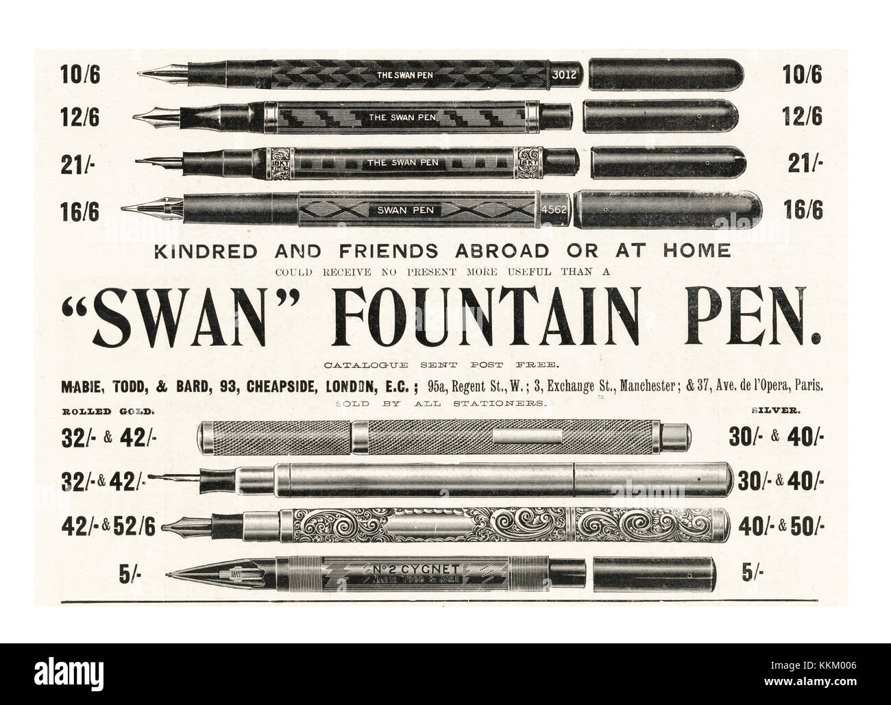 1901 UK Magazine Swan Fountain Pen Advert Stock Photo Alamy