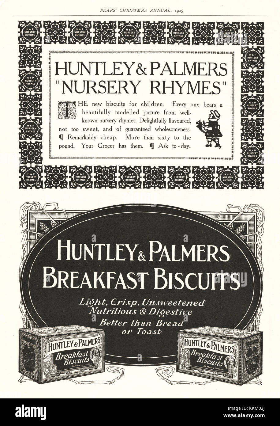 1905 UK Magazine Huntley & Palmers Biscuits Advert Stock Photo