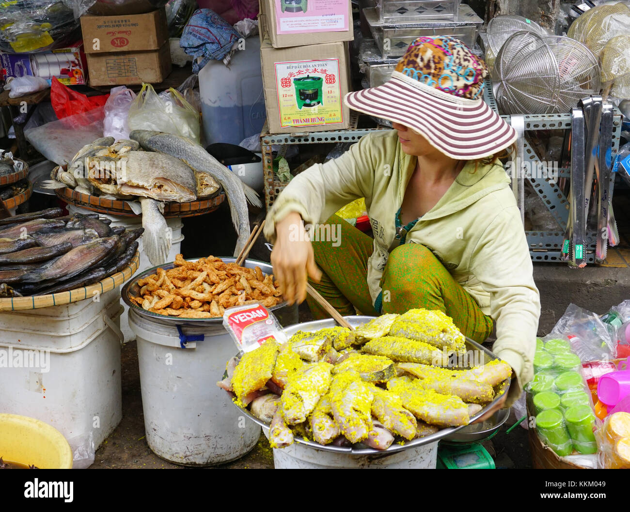 An Giang, Vietnam Jun 29, 2015. Dried fish with salt and spice added
