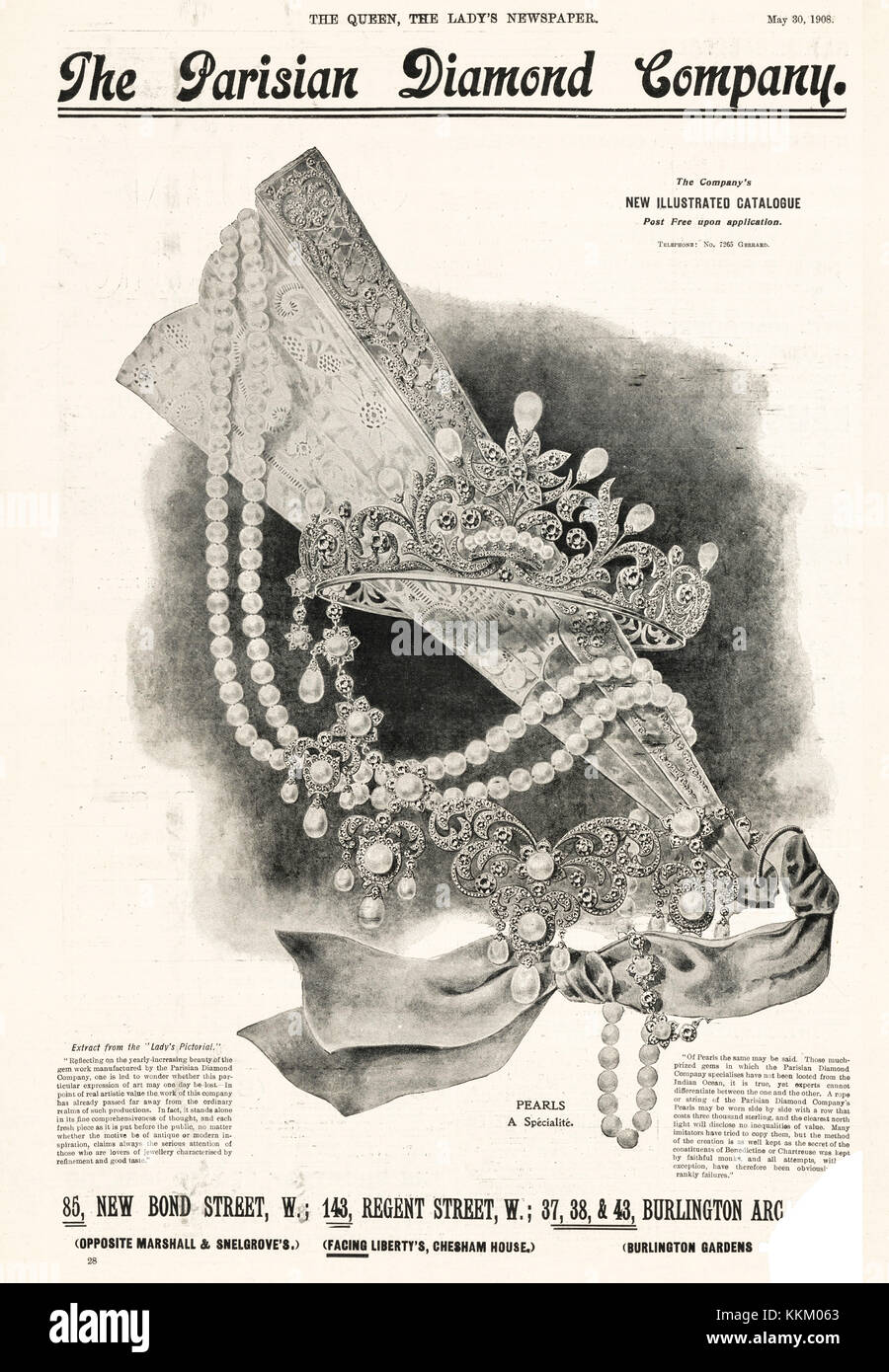 1908 UK Magazine Parisian Diamond Company Advert Stock Photo
