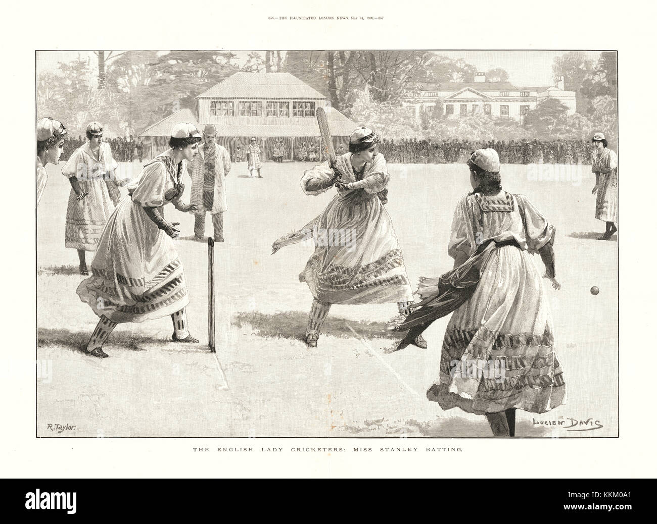 1890 Illustrated London News Original English Lady Cricketers Stock Photo