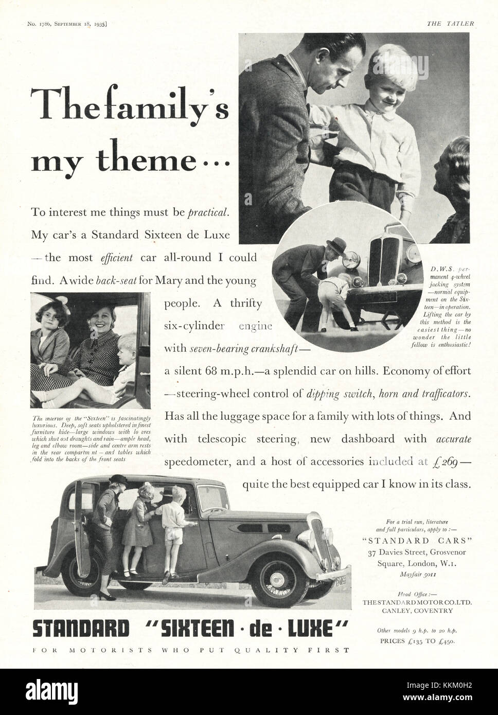 1935 UK Magazine Standard Sixteen De Luxe Motor Company Advert Stock Photo