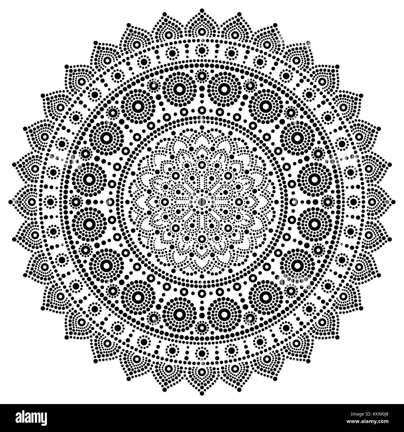 Mandala vector monochrome design, Aboriginal dot painting style, Australian folk art boho style Stock Vector