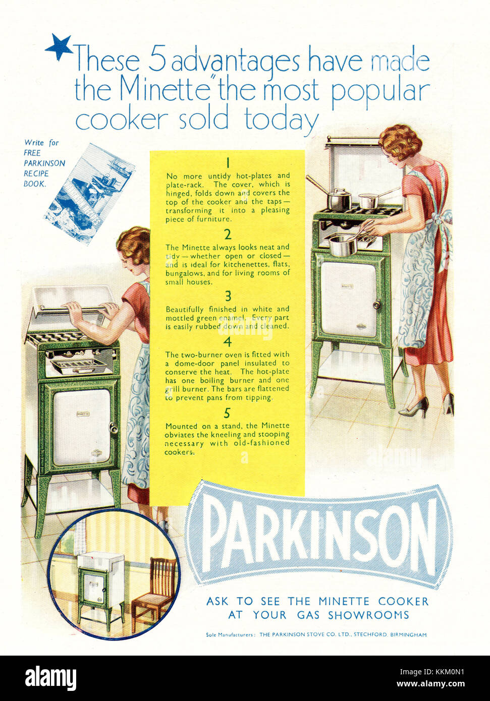 1934 UK Magazine Parkinson Gas Cookers Advert Stock Photo Alamy
