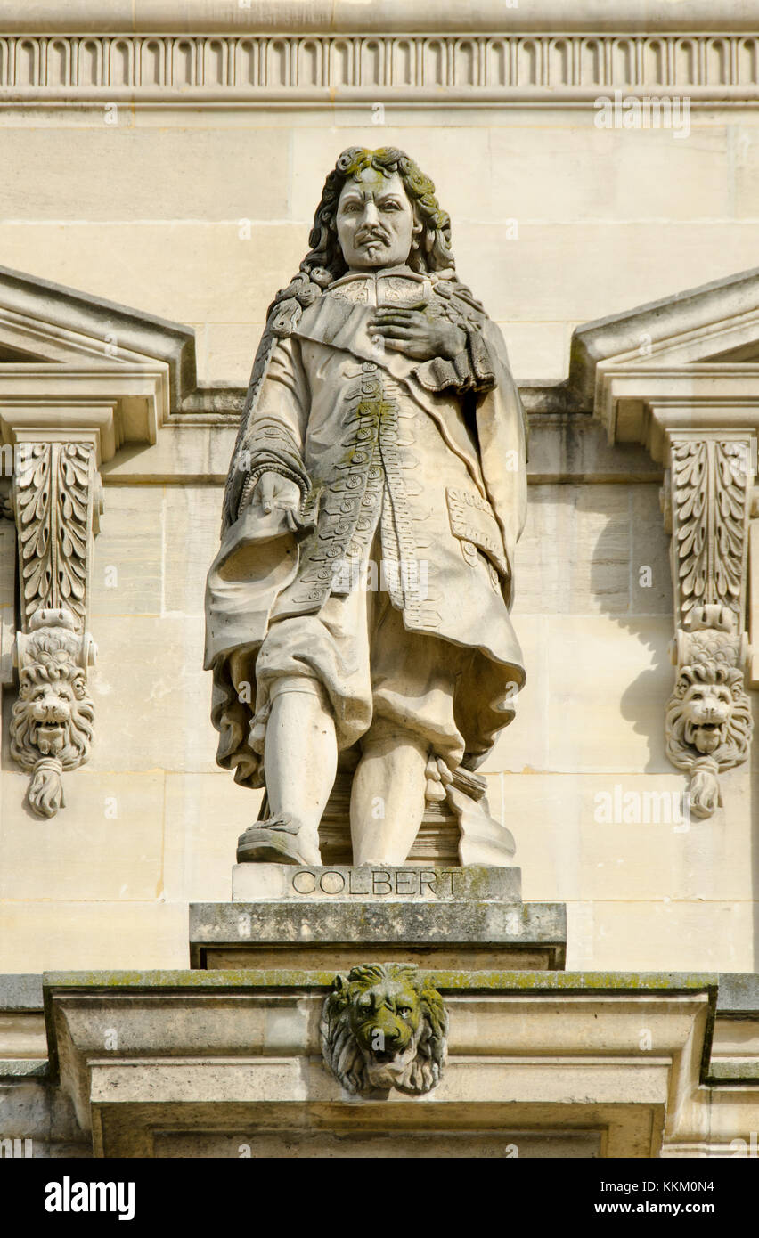 Paris, France. Palais du Louvre. Statue in the Cour Napoleon: Jean-Baptiste Colbert (1619 – 1683) French politician, Minister of Finances to King.... Stock Photo