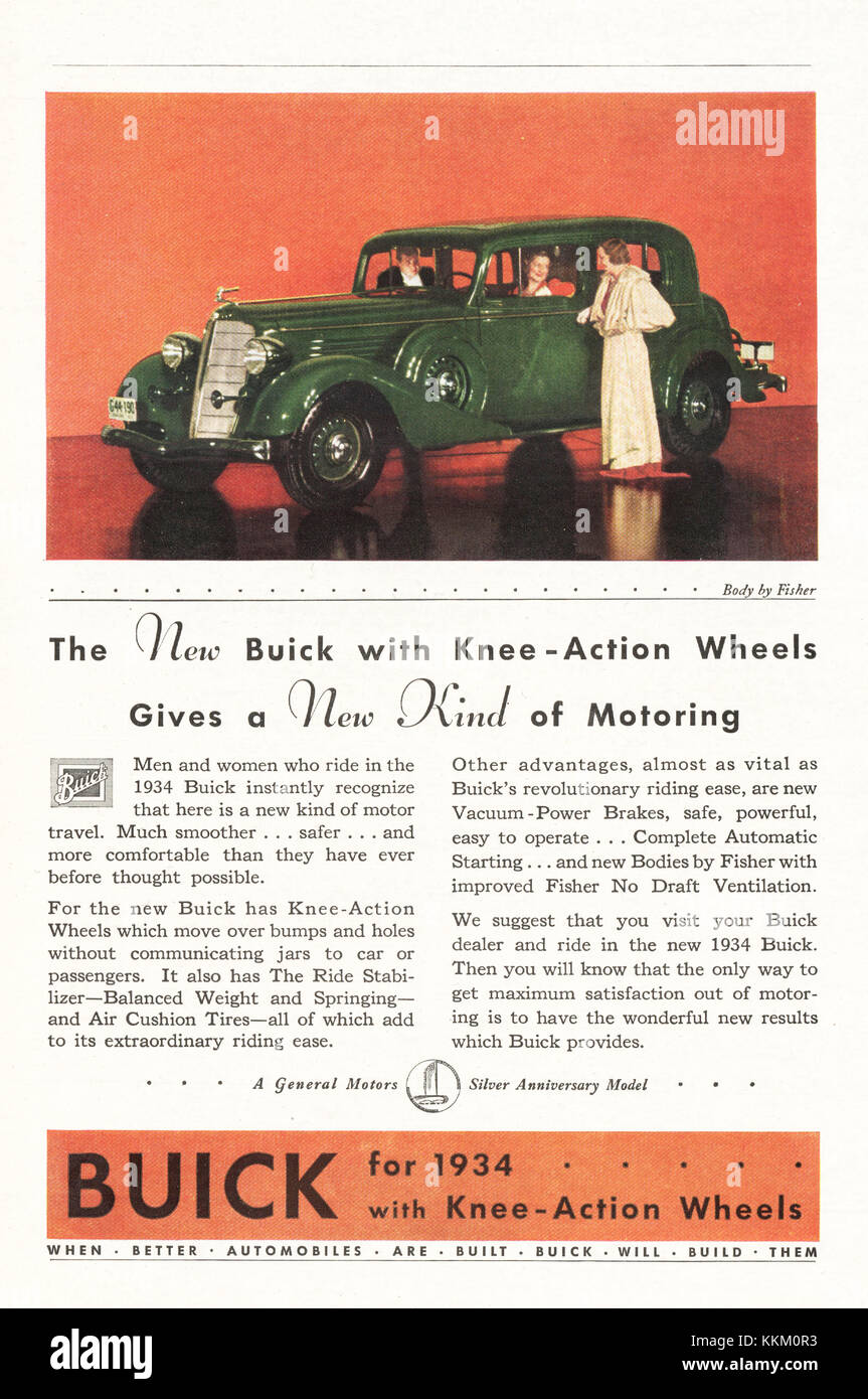 1934 U.S. Magazine Buick Car Advert Stock Photo