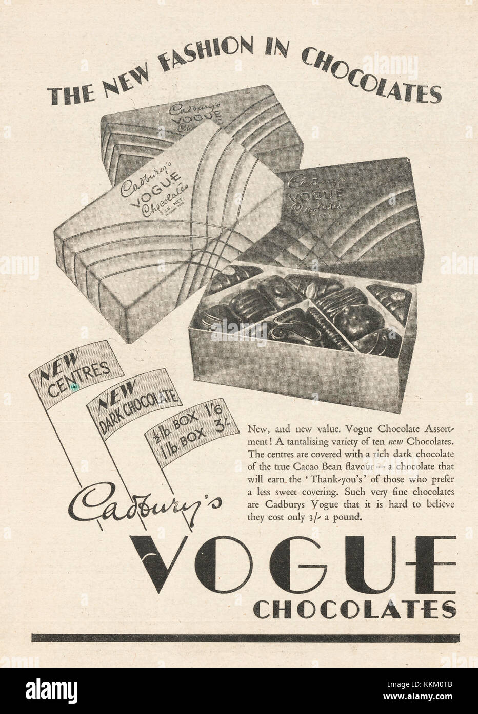 1935 UK Magazine Cadburys Vogue Chocolates Advert Stock Photo Alamy