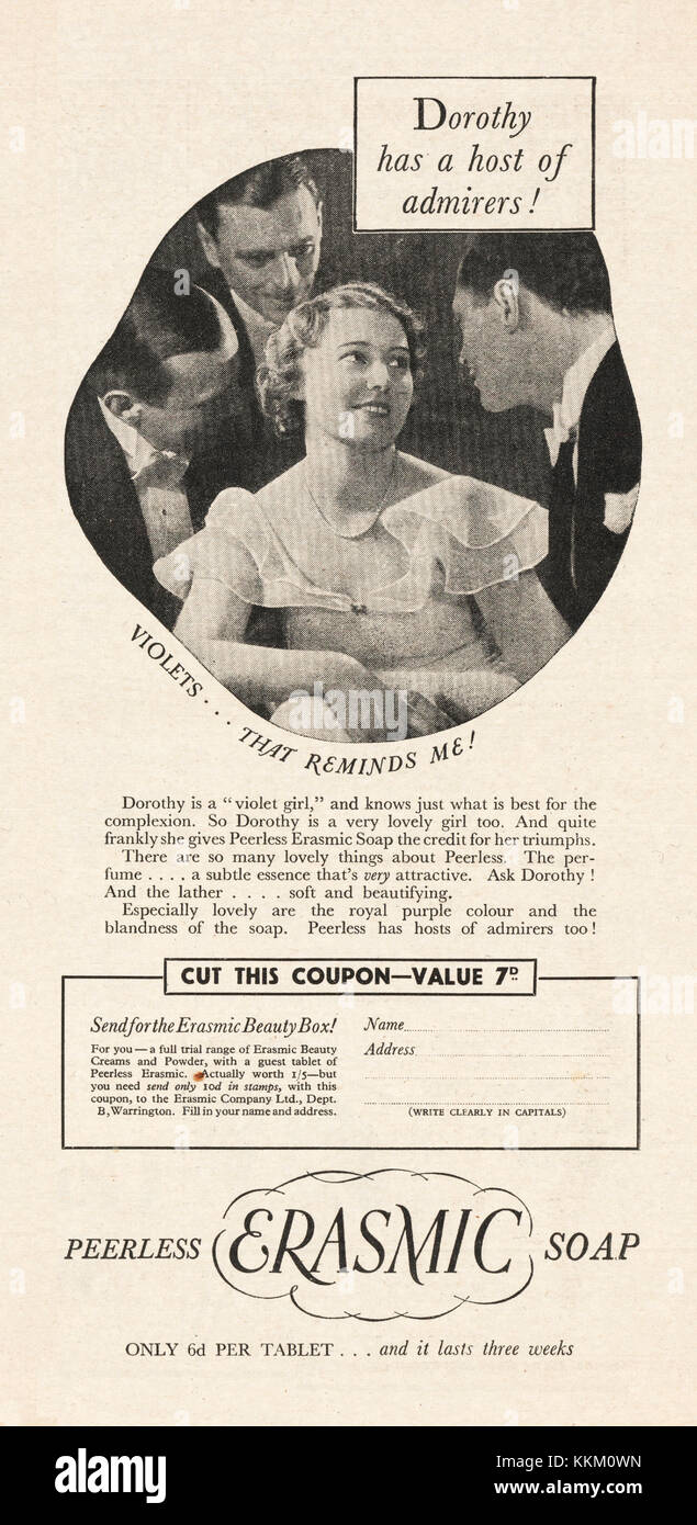 1935 UK Magazine Erasmic Soap Advert Stock Photo - Alamy