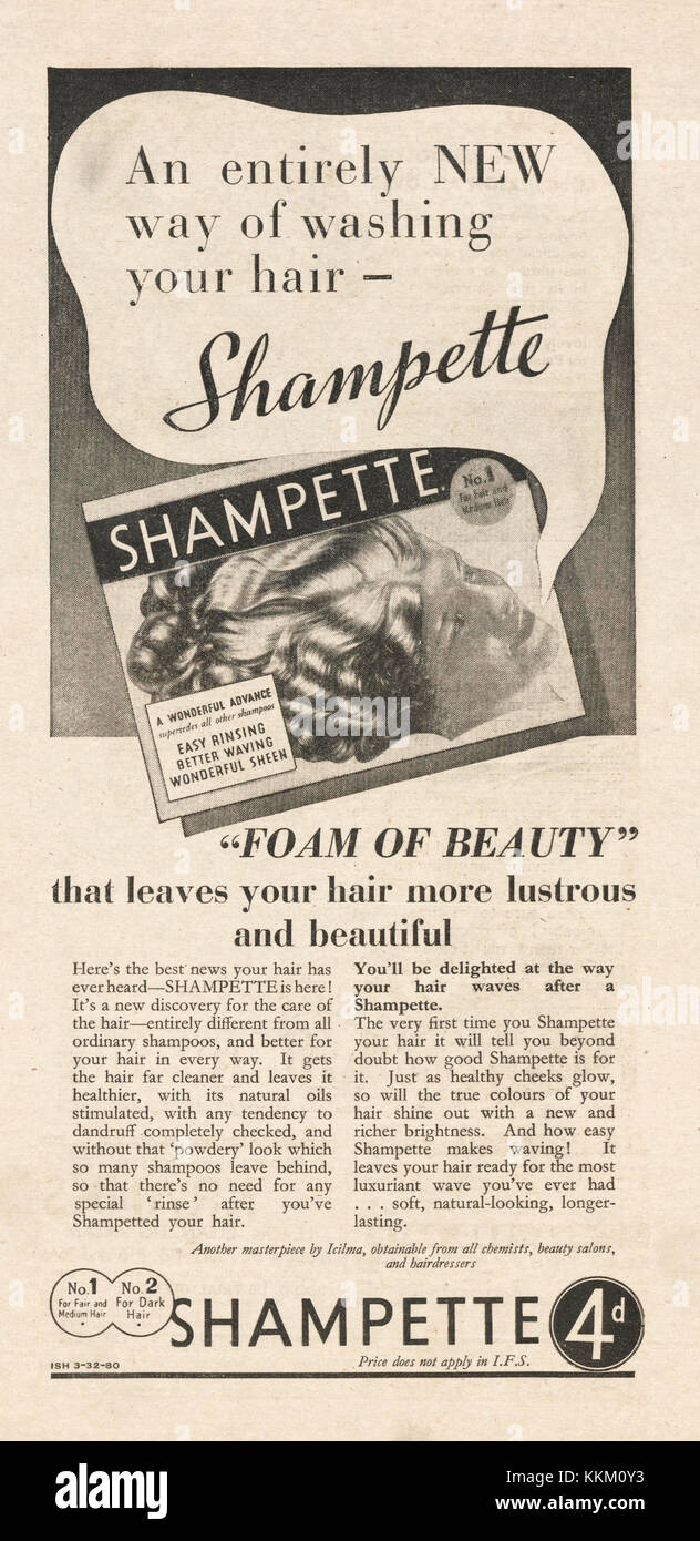 1935 UK Magazine Shampette Shampoo Advert Stock Photo