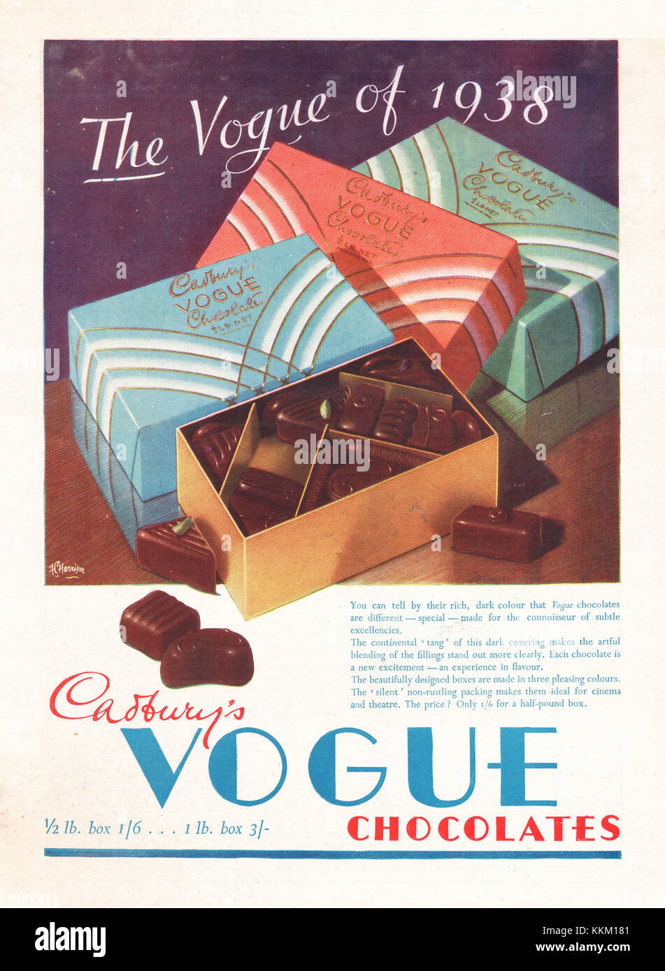 1937 UK Magazine Cadburys Vogue Chocolates Advert Stock Photo Alamy