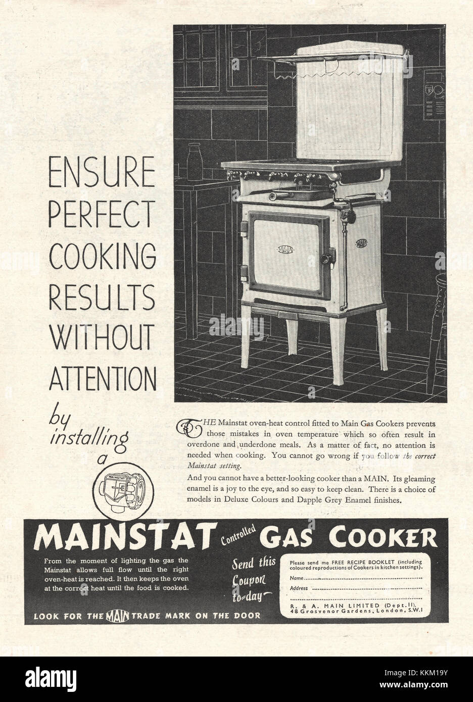 1937 UK Magazine Mainstat Gas Cookers Advert Stock Photo Alamy