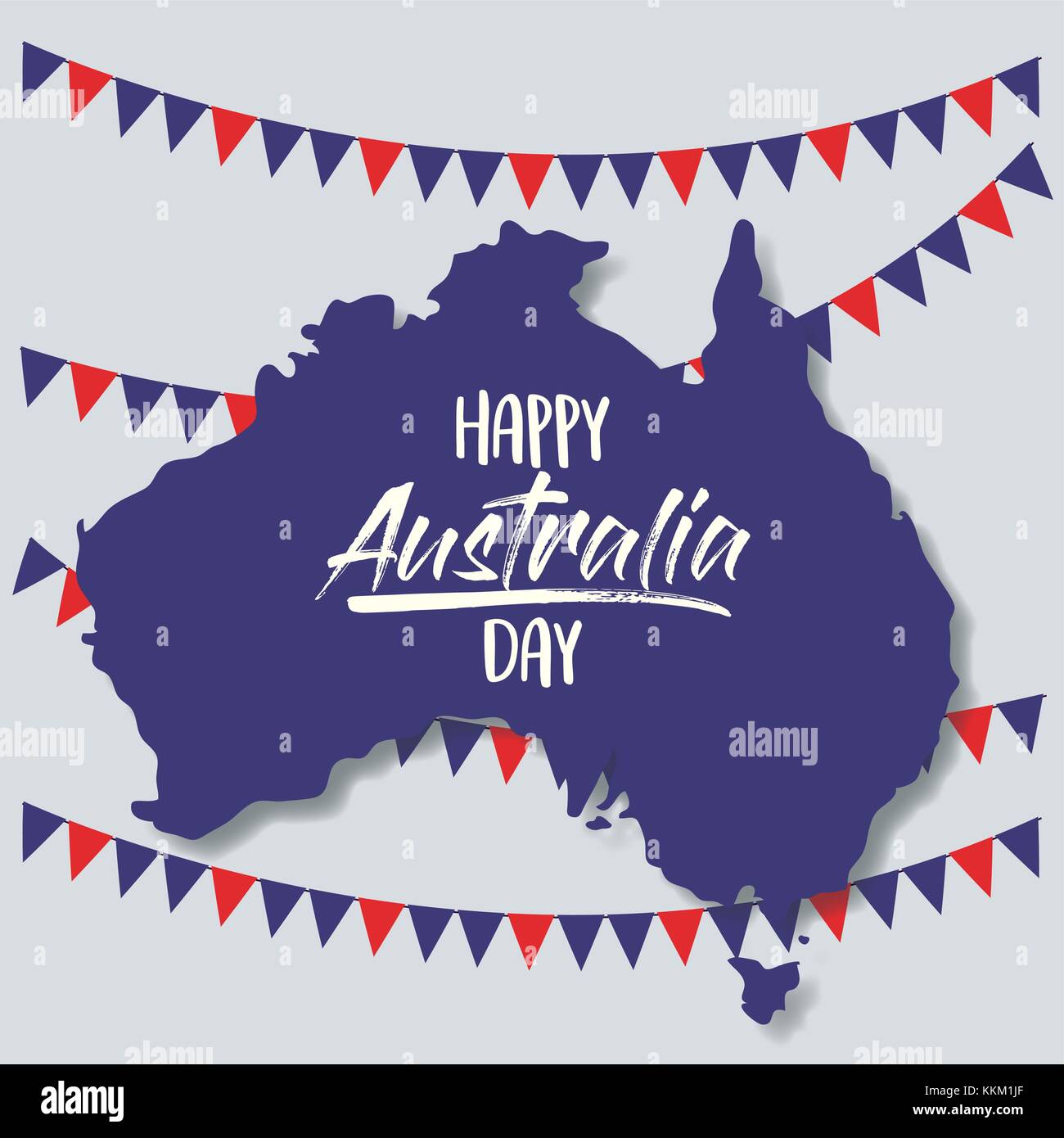 happy australia day poster with australia map and colorful festoons in