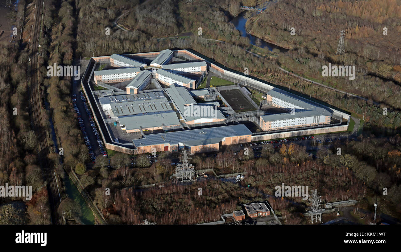 aerial view of HMP Forest Bank prison, Pendlebury, Stock Photo