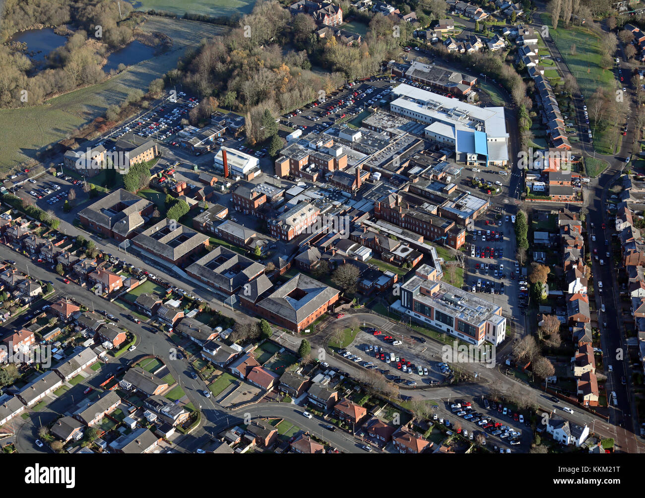 aerial view of Leigh Infirmary, NHS Hospital, Lancashire, UK Stock Photo Alamy