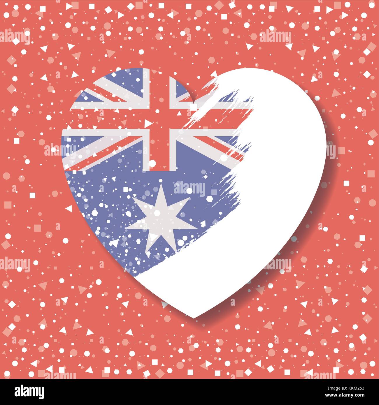 australian flag on heart in opacity graphic in red background with confetti Stock Vector