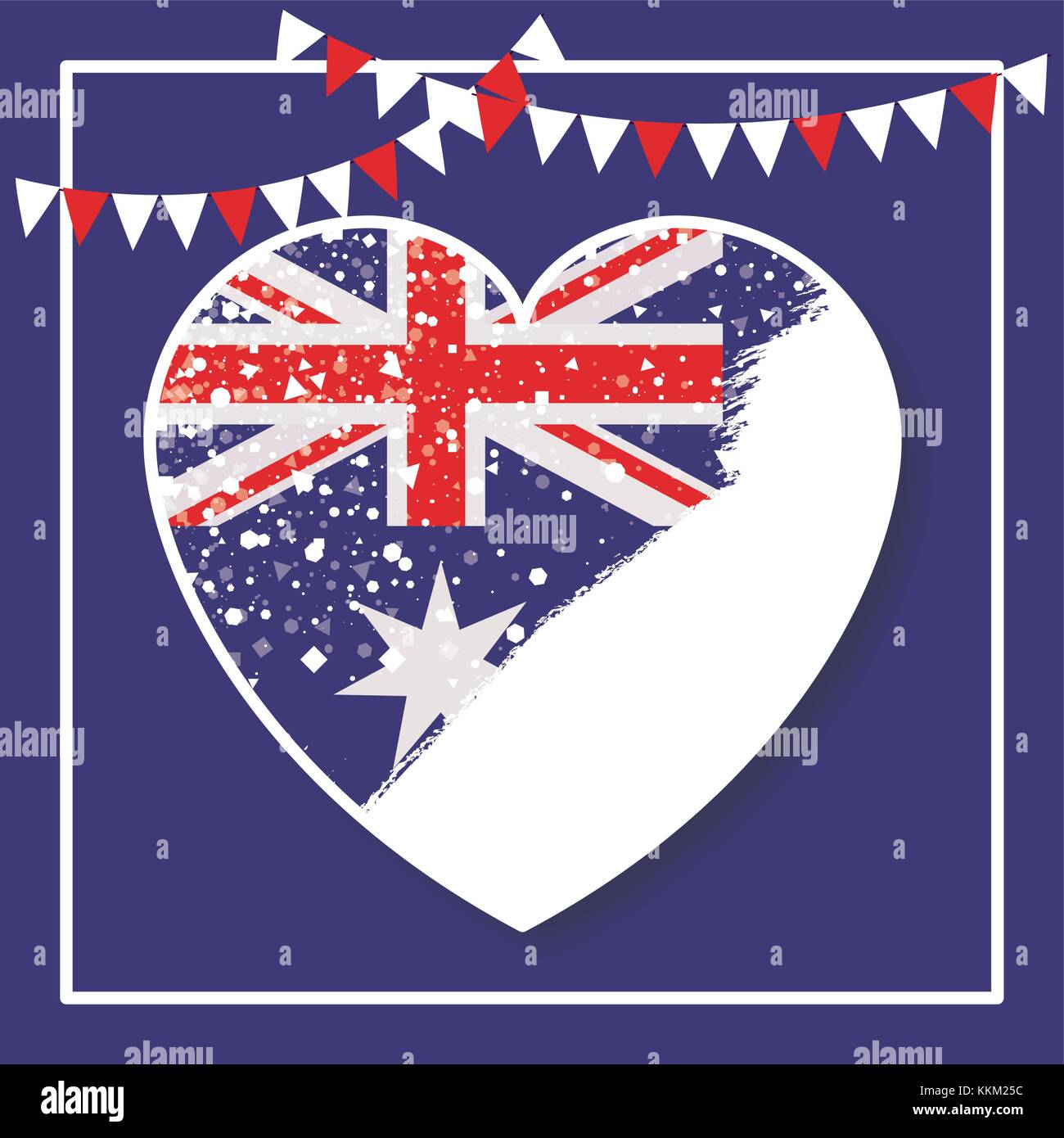 frame and festoons and australian flag on heart over dark blue ...
