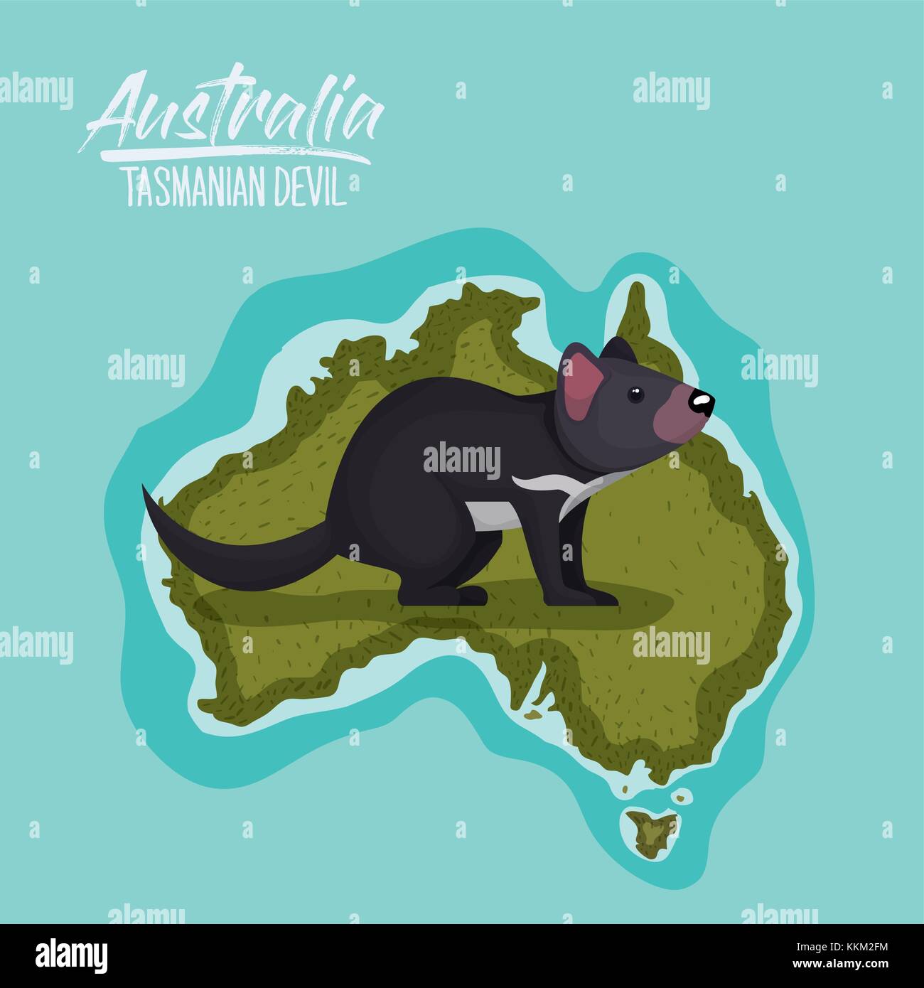 poster tasmanian devil in australia map in green surrounded by the ...
