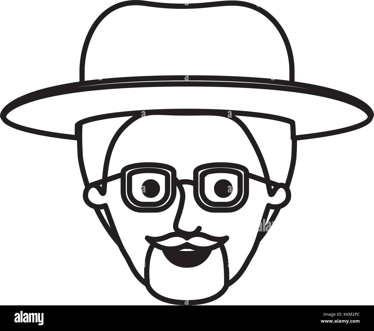 Male Face With Hat And Glasses And Short Hair And Goatee Beard In